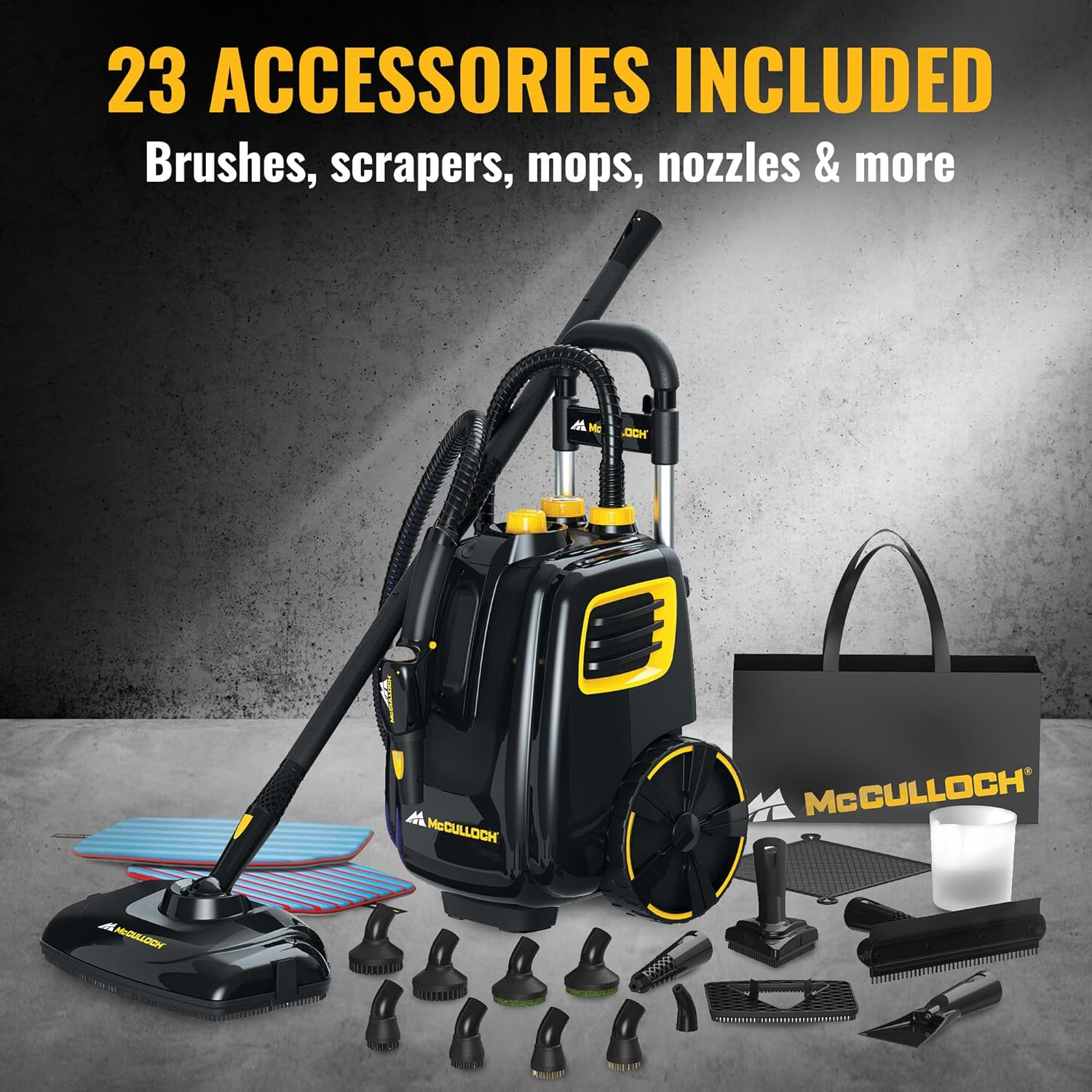 Mcculloch MC1385 Deluxe Canister Steam Cleaner &ndash; 120-Min Steam, 1892.71 Ml Tank, Upright Design &ndash; Designed for Australian Conditions &ndash; Compatible with Indoor & Outdoor Surfaces image number 3