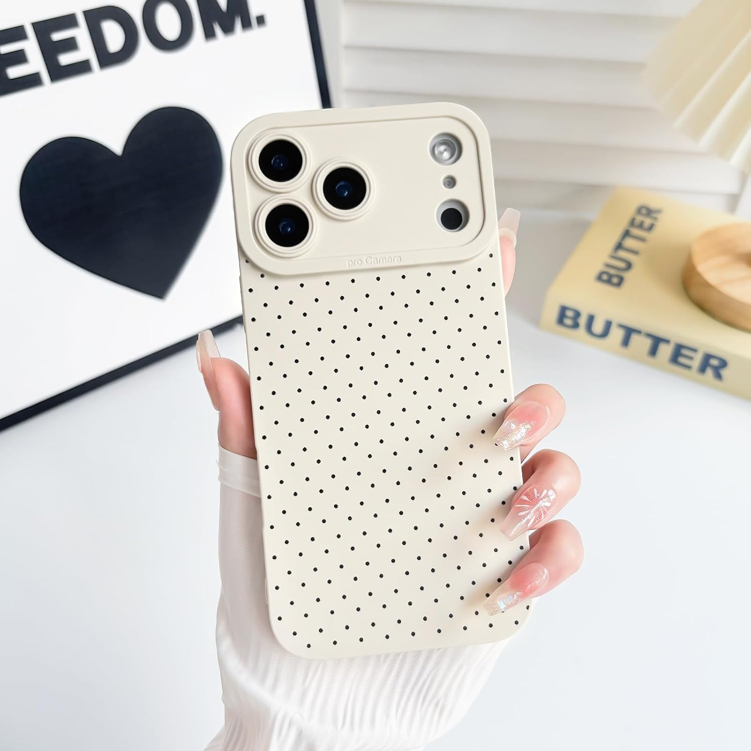NITITOP Compatible with Iphone 17 Pro Case Cute Little Polka Dot Aesthetic Pattern for Women Girls Men Stylish Full Camera Soft Silicone Shockproof More Protection Cover - White image number 2