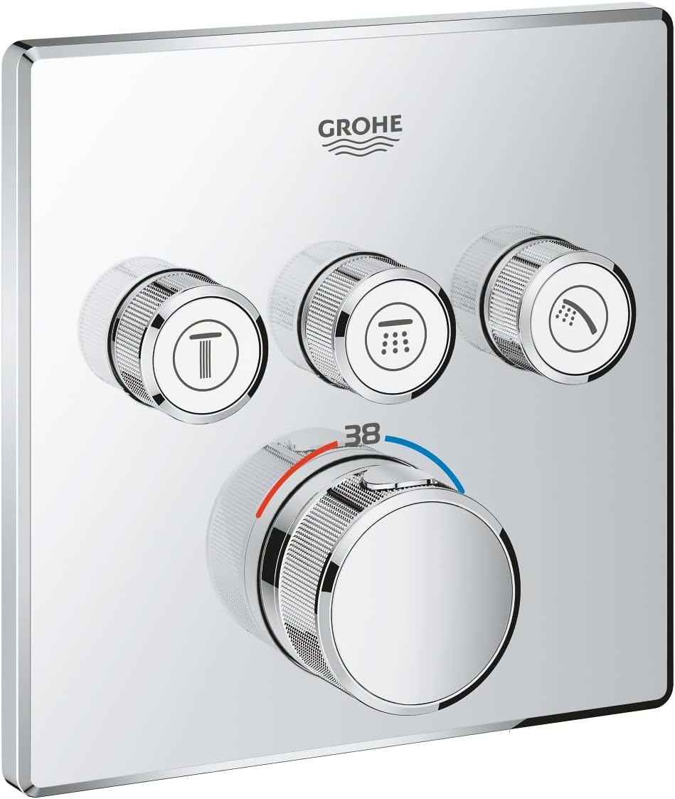 GROHE Grohtherm Smartcontrol - Concealed Square Thermostat for Shower or Bath (3 Valves, Push for ON-OFF, Turn for Volume Adjustment, Safety Button at 38&deg;C, Requests Rapido Smartbox), Chrome, 29126000 image number 5