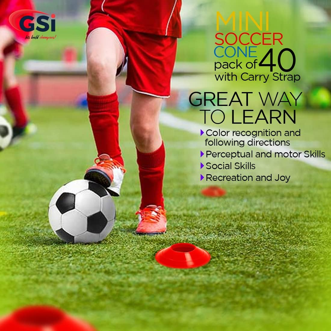 GSI Soccer Cones for Sports | Comes with Shoulder Strap | for Agility Training Drills image number 6