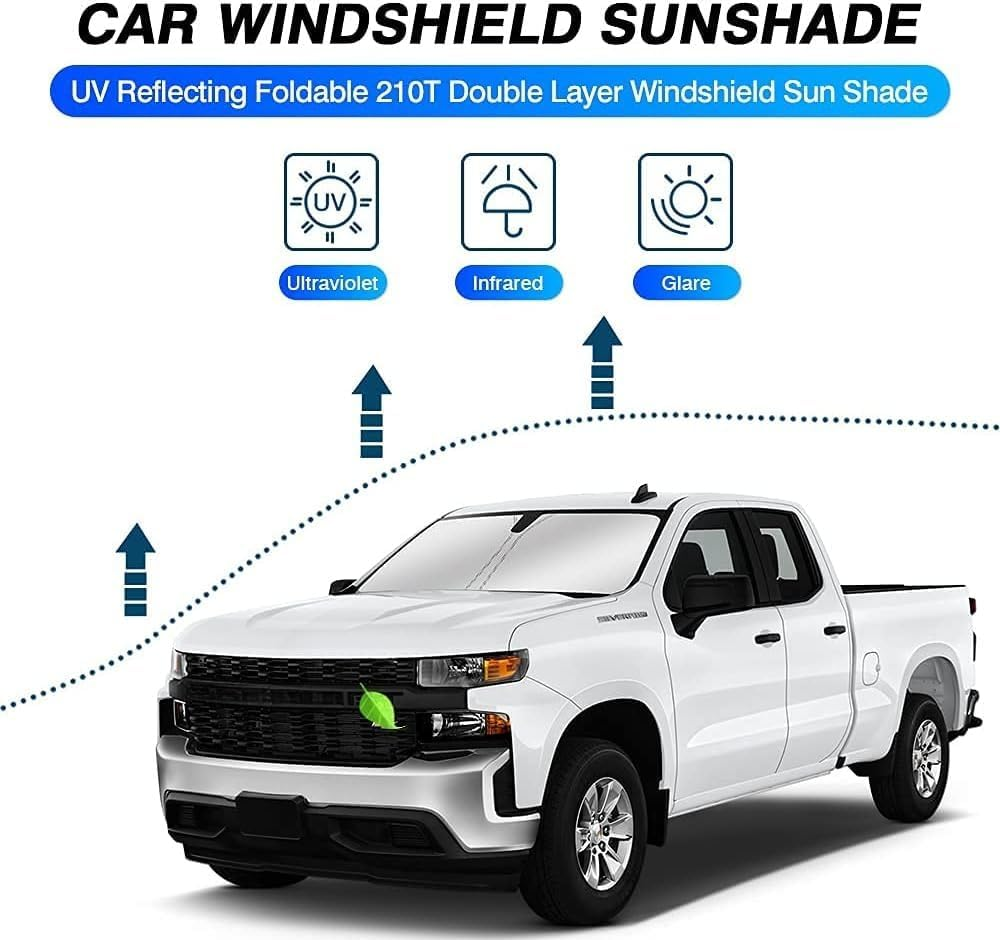 Windshield Sun Shade Fit for Chevrolet/Chevy Silverado 1500 2019-2024 2025 Accessories, Foldable Window Shade Sun Visor Blocks UV Rays