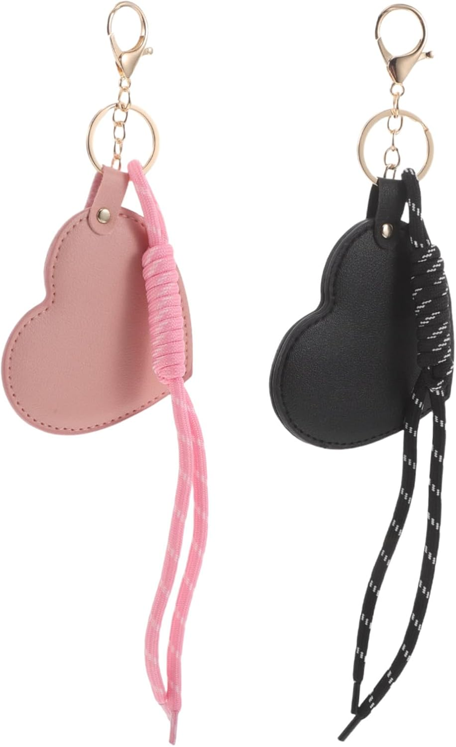 IWOWHERO 2Pcs Compact Heart-Shaped Leather Makeup Mirror with Rotation Lightweight Vintage Vanity Keychain for Travel Purses Handbags Portable Pocket Mirror for Women