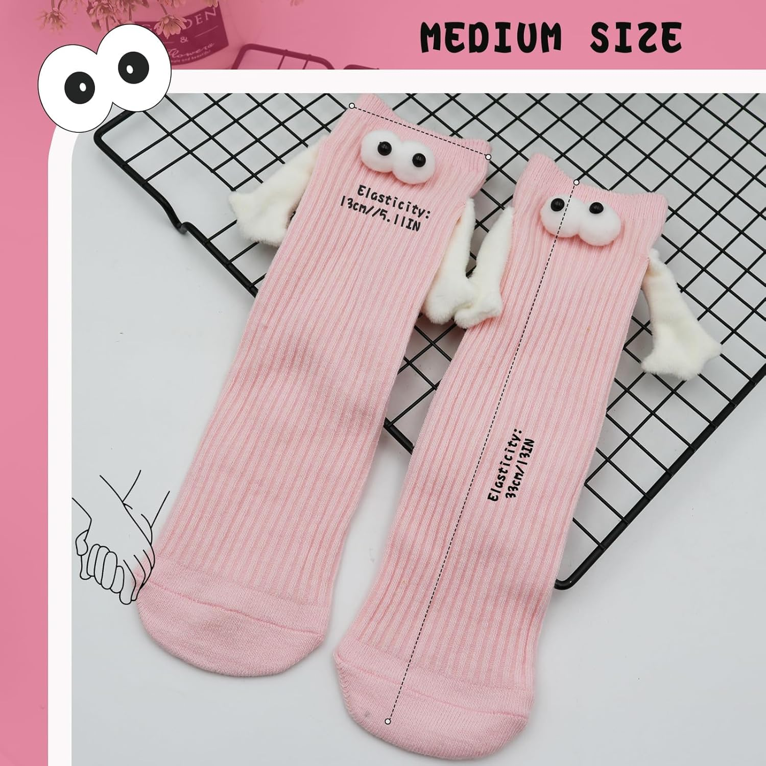 Funny Best Friend Magnetic Hand Hold Sock Couple Buddy Adult Sister Bestie Magnet Weird Match His Her Eye Arm Hug Gag Hilarious Novelty 3D Eyeball Sock Boyfriend Women Men Friendship Silly Fun Gift image number 4