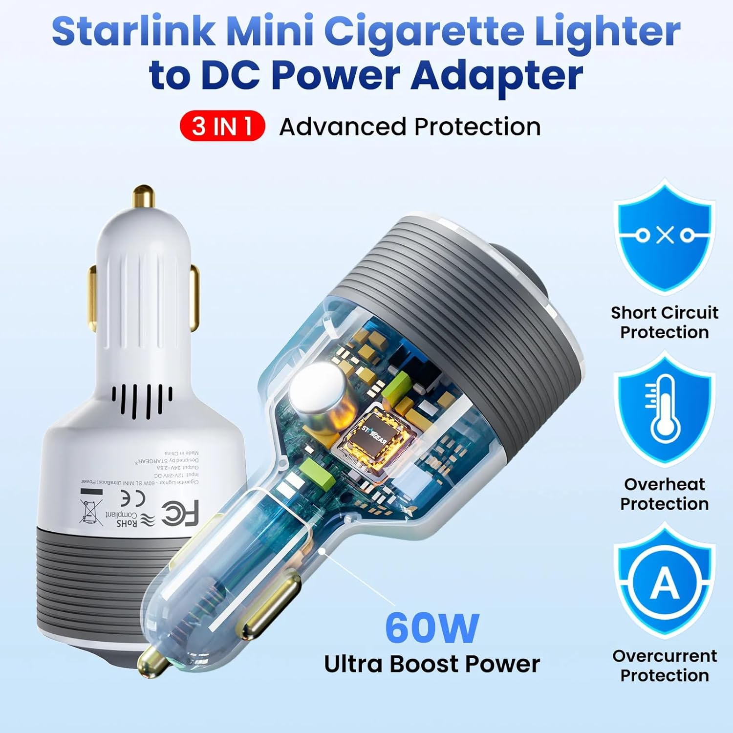 STARGEAR Mini Car Adapter 12-24V 60W Step-Up Converter