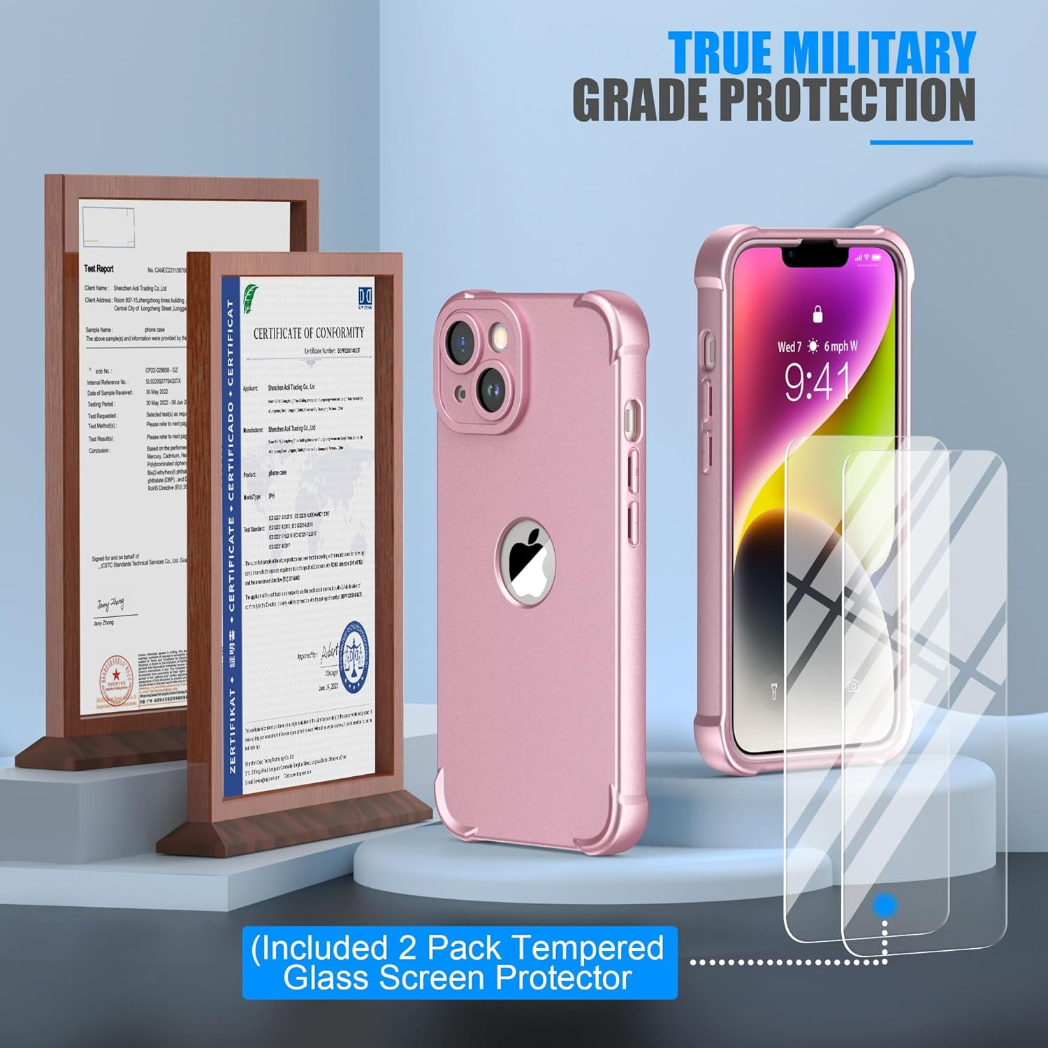 ORETECH Designed for Iphone 14 Case with [2 X Tempered Glass Screen Protector] [Shockproof Protective] Soft TPU Silicone Phone Case for Iphone 14 Case-6.1''Rosegold - Black image number 3