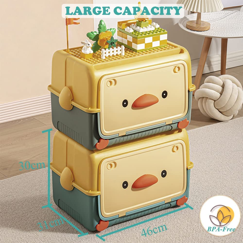 Large Plastic Storage Box with Front Lid, Stackable Space-Saving Organiser Container for Home Office, Arts & Crafts Supplies, 40L (Green, 46X31X30Cm)