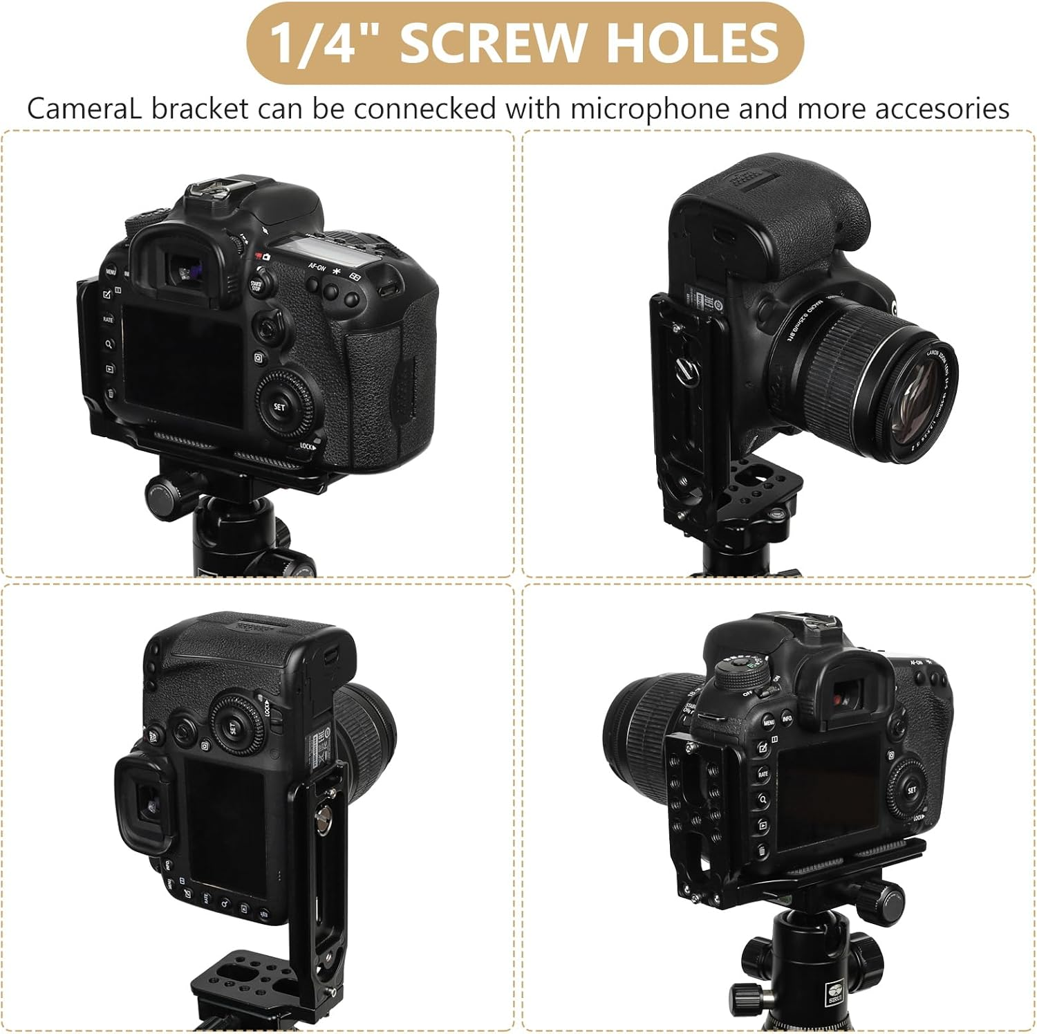 Camera Mount, Quick Release L Mount Arca Swiss Quick Release Plate, Vertical Universal DSLR Camera Mount 1/4 Inch Screws, for Manfrotto DJI Canon Nikon Sony Tripods Camera Accessories image number 1