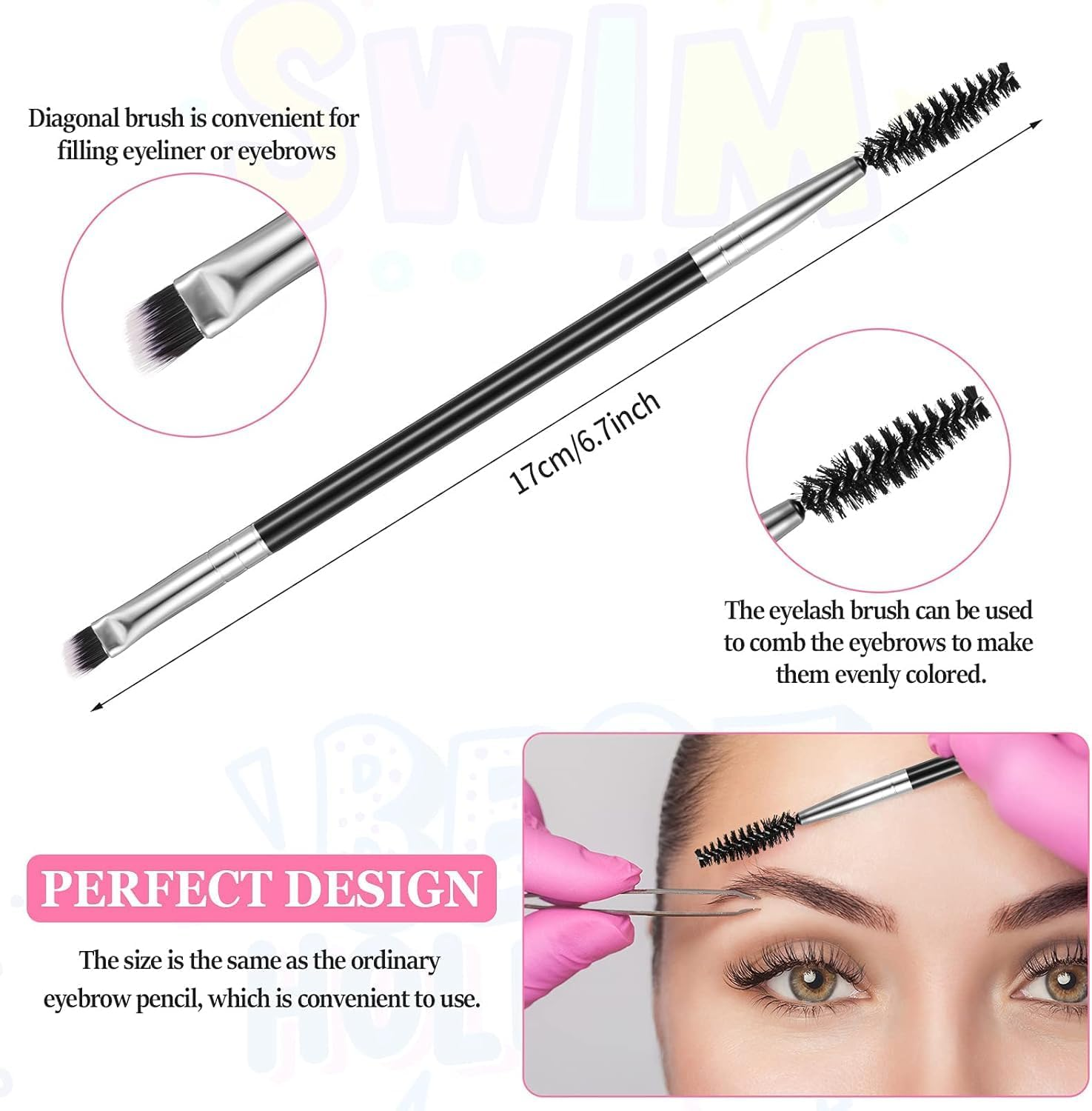 Duo Eyebrow Brush - 9Pcs Colour-Coded Spoolie Brush and Angled Brow Brushes for Pro Makeup | Eyelash Brush for Shaping, Blending & Grooming