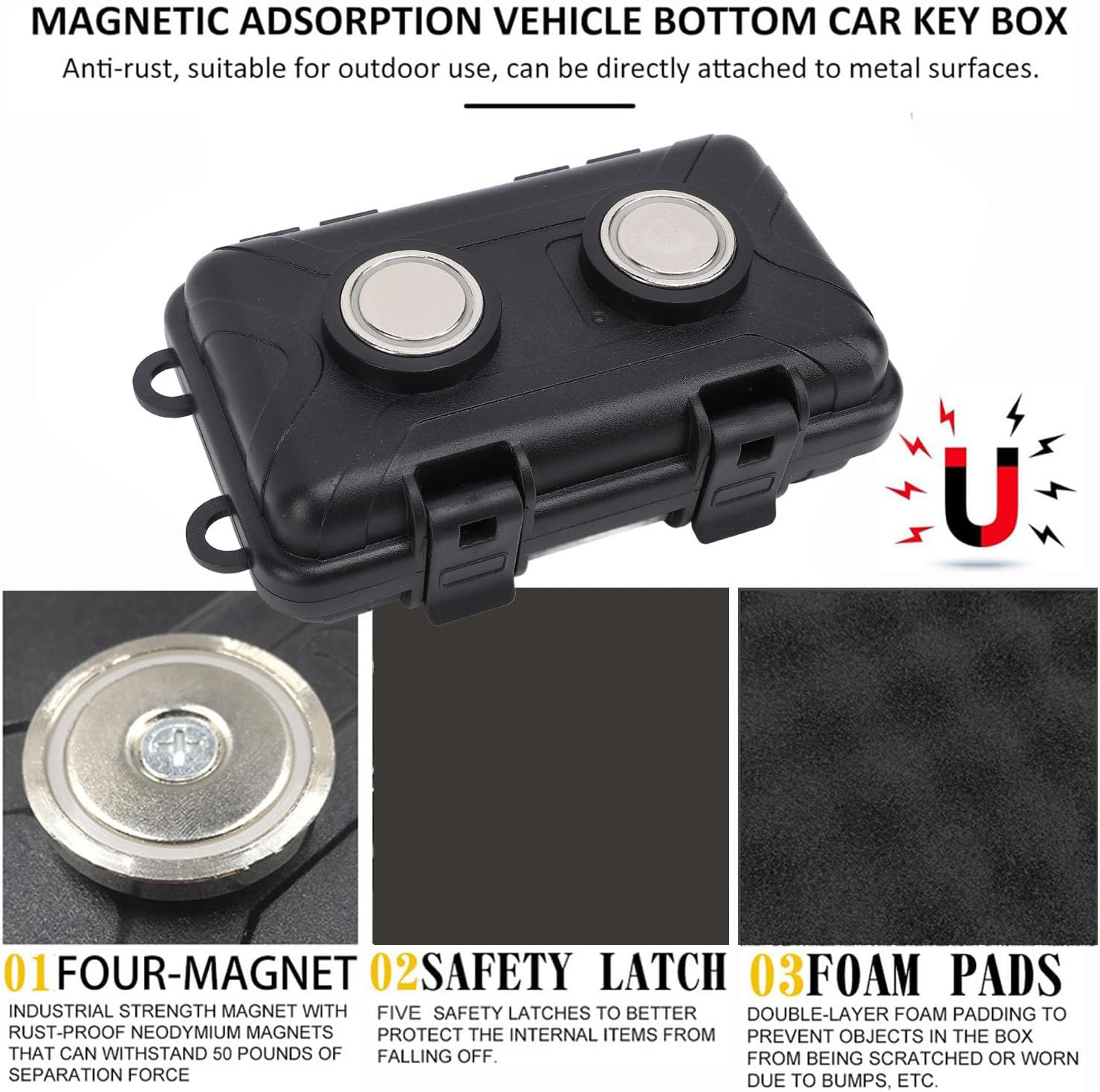 Magnetic Storage Box, Magnetic Key Holder under Car, Hide a Key, Waterproof Magnetic Storage Box with Inner Dividers, for Home, Outdoor, Work, Car Use image number 2