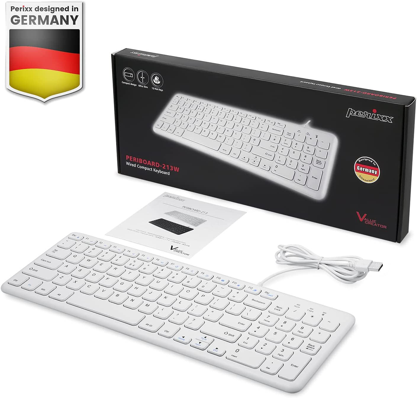Perixx PERIBOARD-213W USB Wired Keyboard - Compact Design with Number Keypad - White - Spanish QWERTY with &Ntilde; image number 6