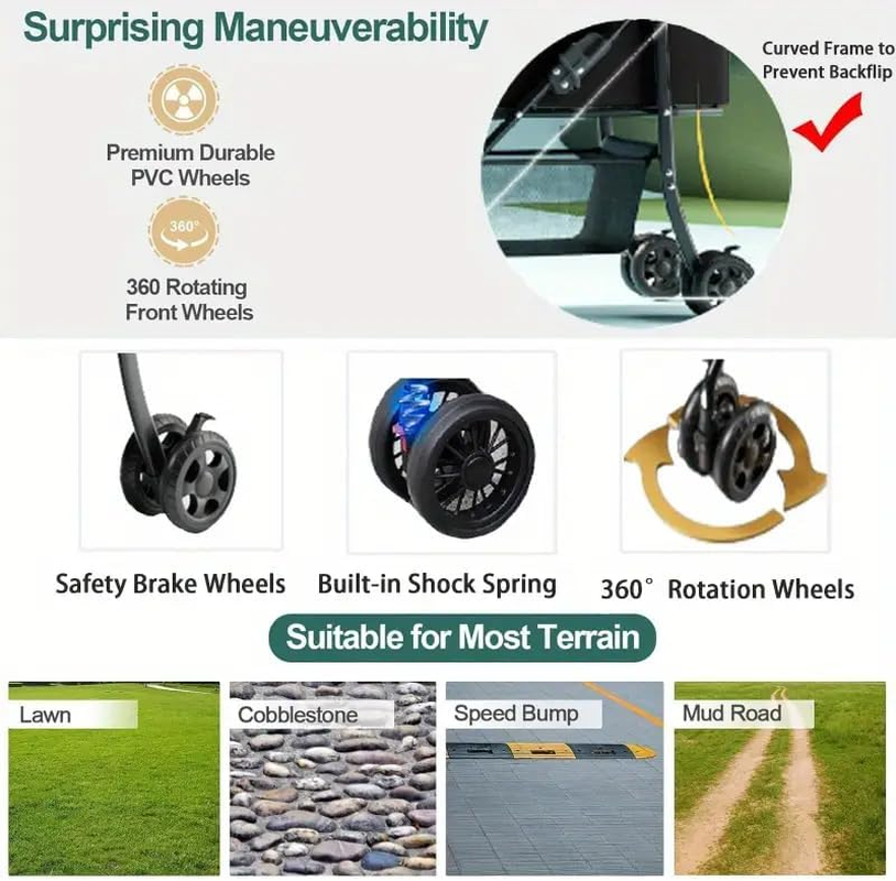 MINYII Pet Stroller Premium 3-In-1 Multifunction Jogger Stroller for Medium Small Dogs Cats Folding Lightweight for Travel with Detachable Carrier,98X65X45Cm Portable Pet Stroller for Injured Pet Gift (Black) - Blue image number 6