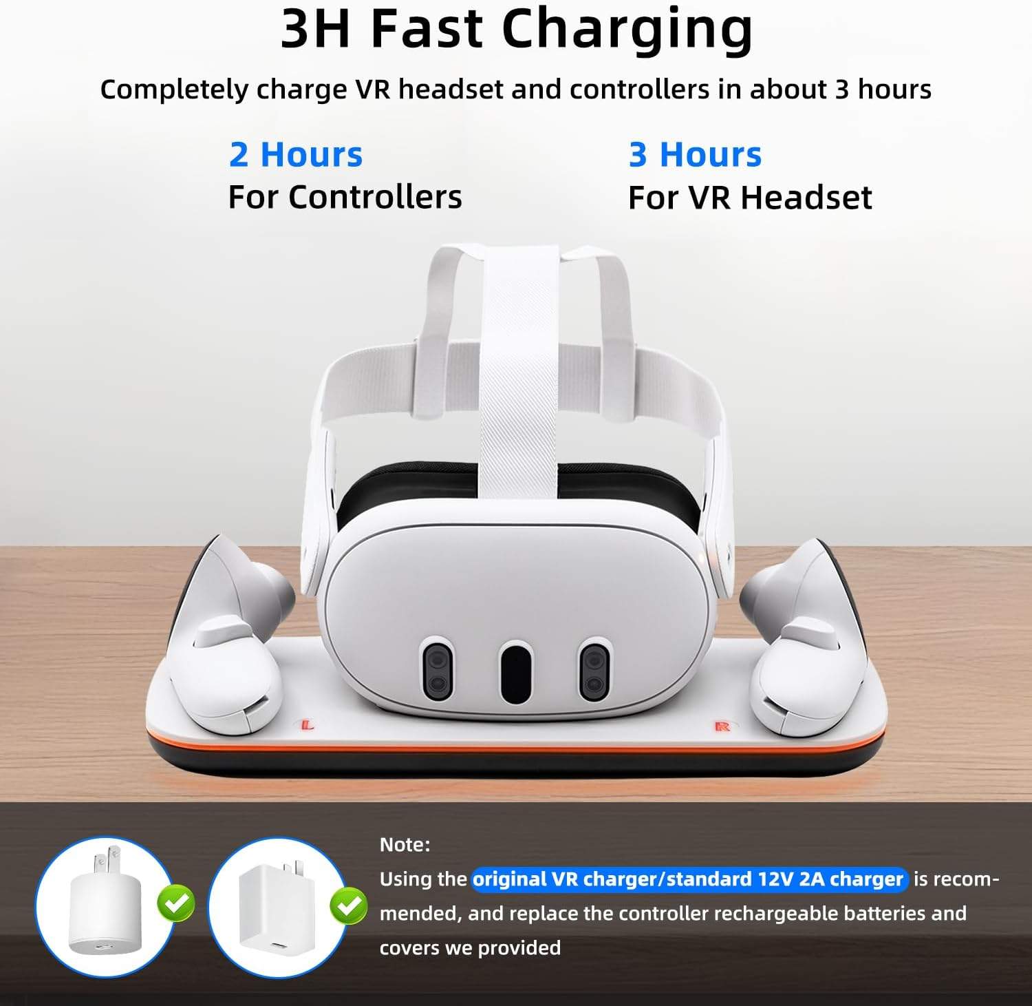 Mcbazel Charging Dock for Quest 3, Fast Charging Station Display Stand with LED Light, Includes 2 Rechargeable Batteries for VR Headset & Controllers - White