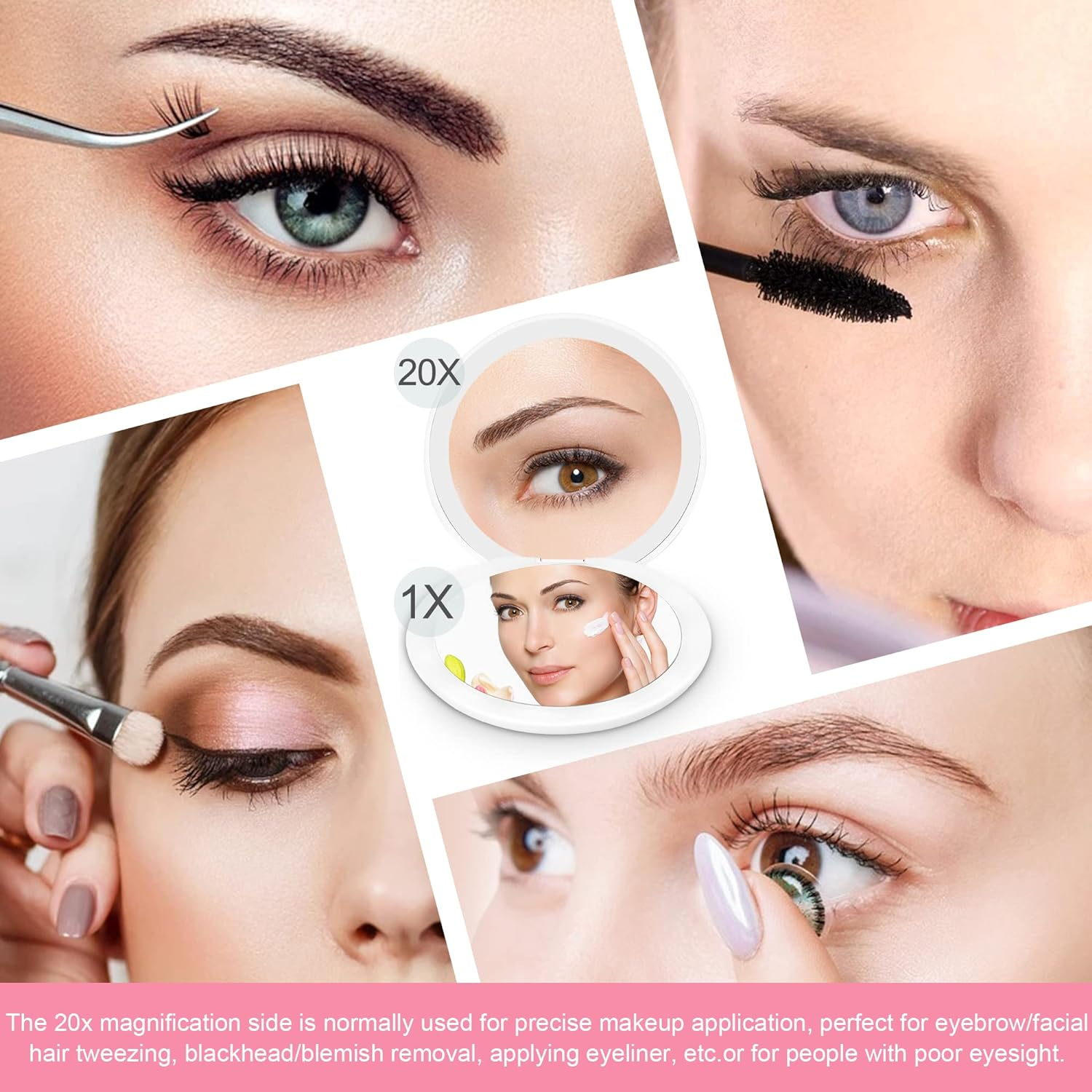 20X Magnifying Mirror, 5 Inch Compact Travel Mirror, Portable Close up Mirror for Purse/Handbag, Foldable, Double Sided