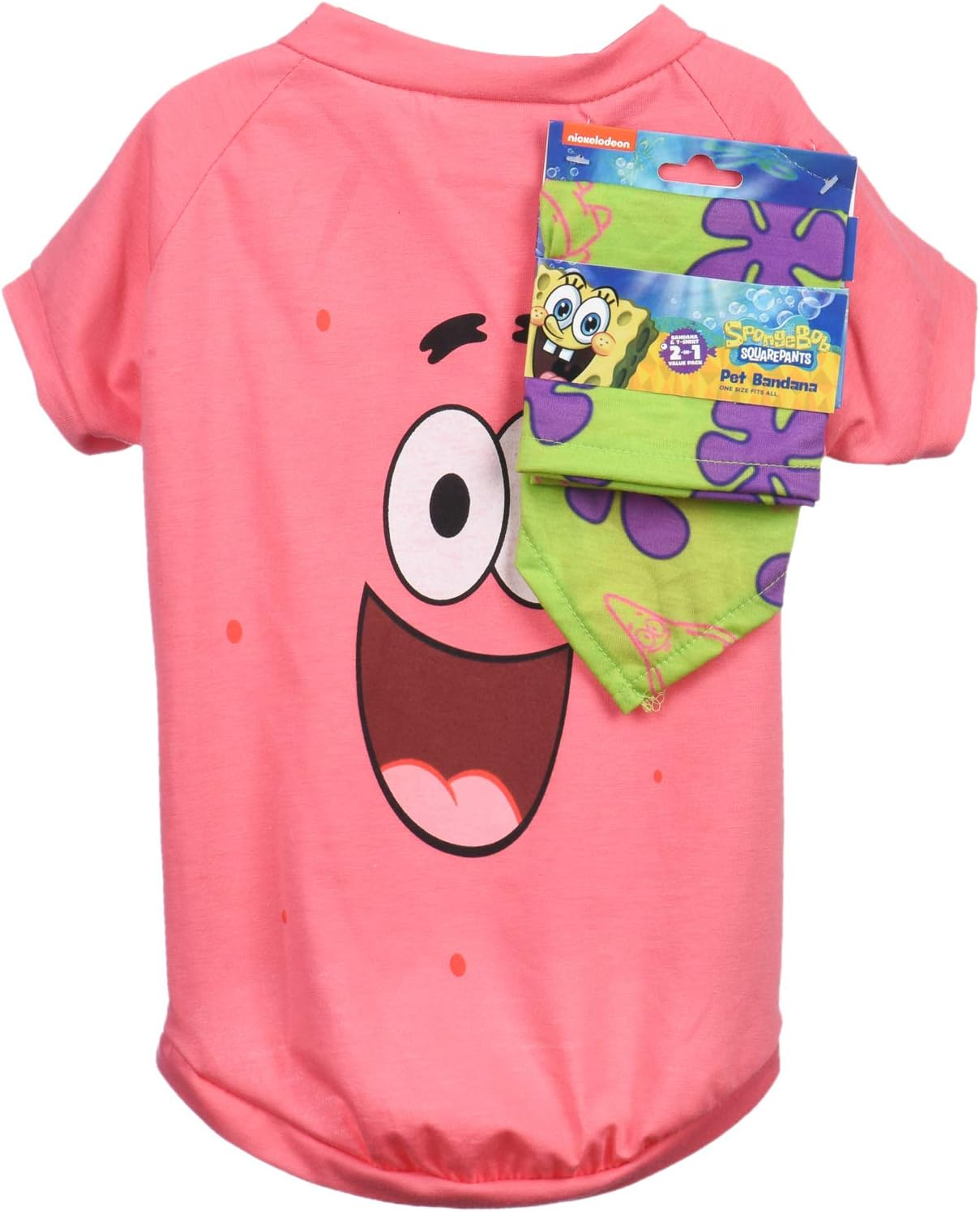 Nickelodeon Spongebob Squarepants Patrick Pink Shirt for Dogs & Green Bandana Combo- Size Small | Soft and Comfortable Spongebob Clothes for Dogs- Lightweight T Shirt & Dog Bandana image number 6
