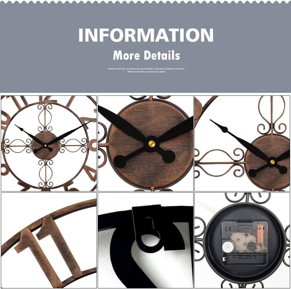 Eyotto 18-Inch Oversized Indoor Outdoor Garden Waterproof Wall Clock, Large Arabic Numerals Analogue Open Face Decorative Metal Wall Clock, Silent Battery Operated Clock for Living Room, Patio, Fence image number 5