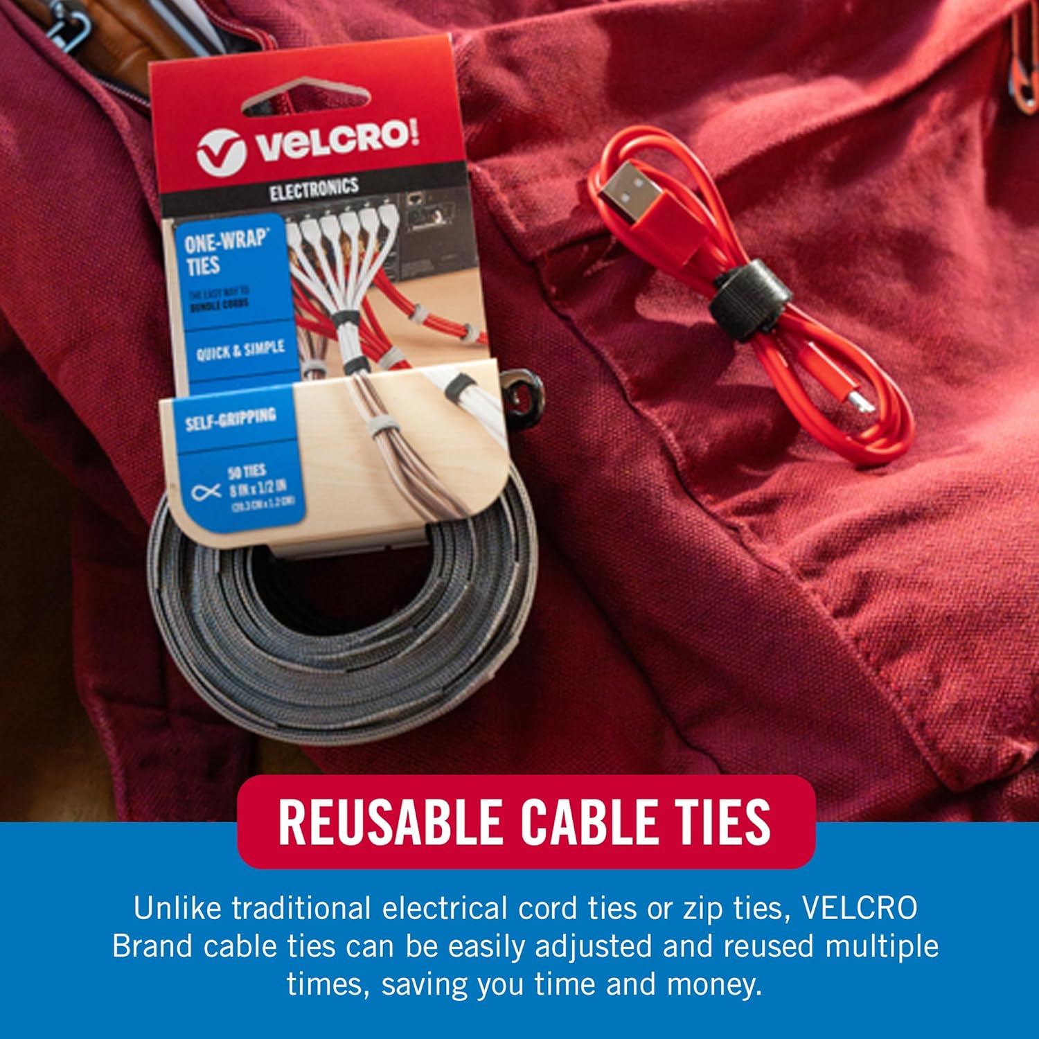 VELCRO Brand Reusable Cable Ties, 100 Pieces 15 Cm Electrical Cable Ties, Black image number 6