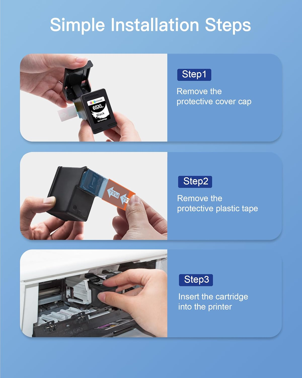 GPC Image Remanufactured 65XL Ink Cartridges Replacement for 65 XL Ink Cartridges Black Color Combo Pack Works for Deskjet 3720 3721 3755 5020 3700 2600 2620 2652 3722 3723 3752 (1 Black 1 Color) image number 4