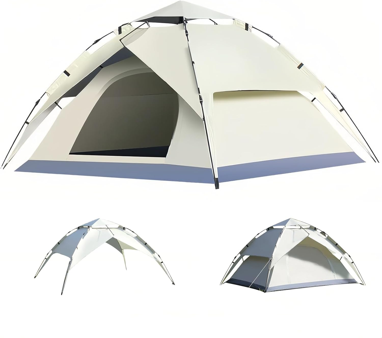 Camping Tent, 3-4 Person Pop up Tent, UV Protection, 2 Door Breathable Design, Portable Dome Tent for Family Camping, Hiking, and Beach Outings(Off White) image number 4