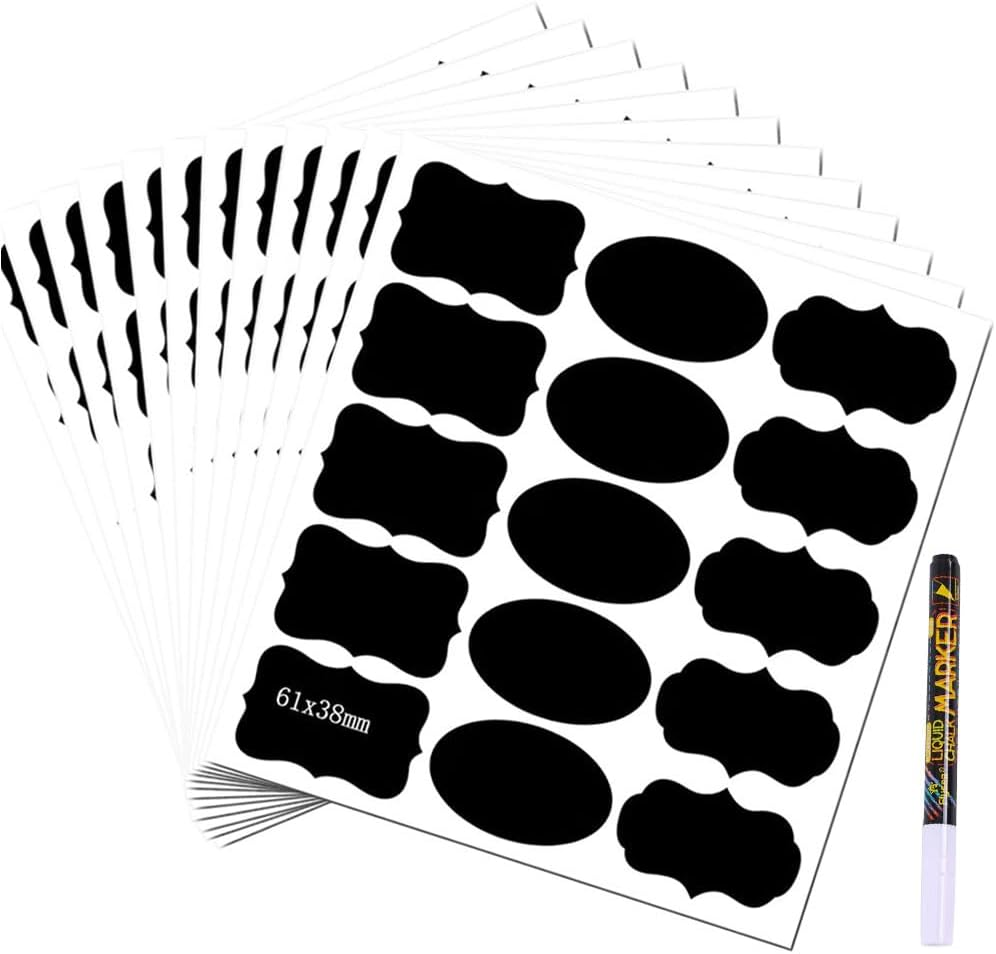 Vekol Chalkboard Labels, 12 Sheets 180 Waterproof Reusable Chalk Sticker Labels for Food Containers, Includes Erasable Liquid Chalk Marker for Mason Jars, Home Kitchen Storage image number 4