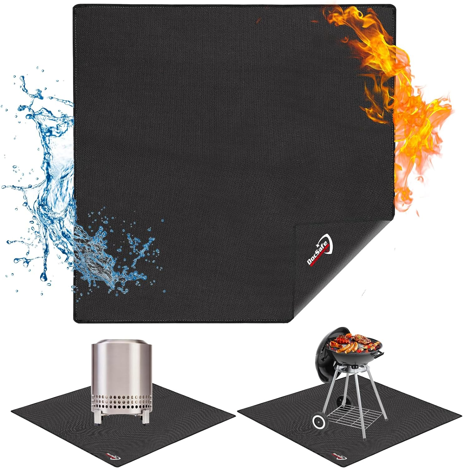 Docsafe 40" Square Fire Pit Mat under Grill Mat,4 Layers Fireproof Indoor Fireplace Pad Heat Insulated Protect for Decks,Patios,Grass,Bbq Smoker,Portable Reusable Oil-Proof and Waterproof, Black