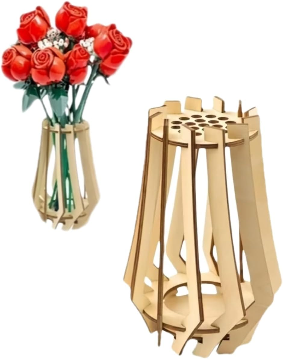 1Pc Wooden Puzzle Flower Vase, Building Block Design Flowers Wooden Puzzle Vase, Decorative Bouquet Stand, Puzzle Flower Stand Showcase Bouquets image number 6
