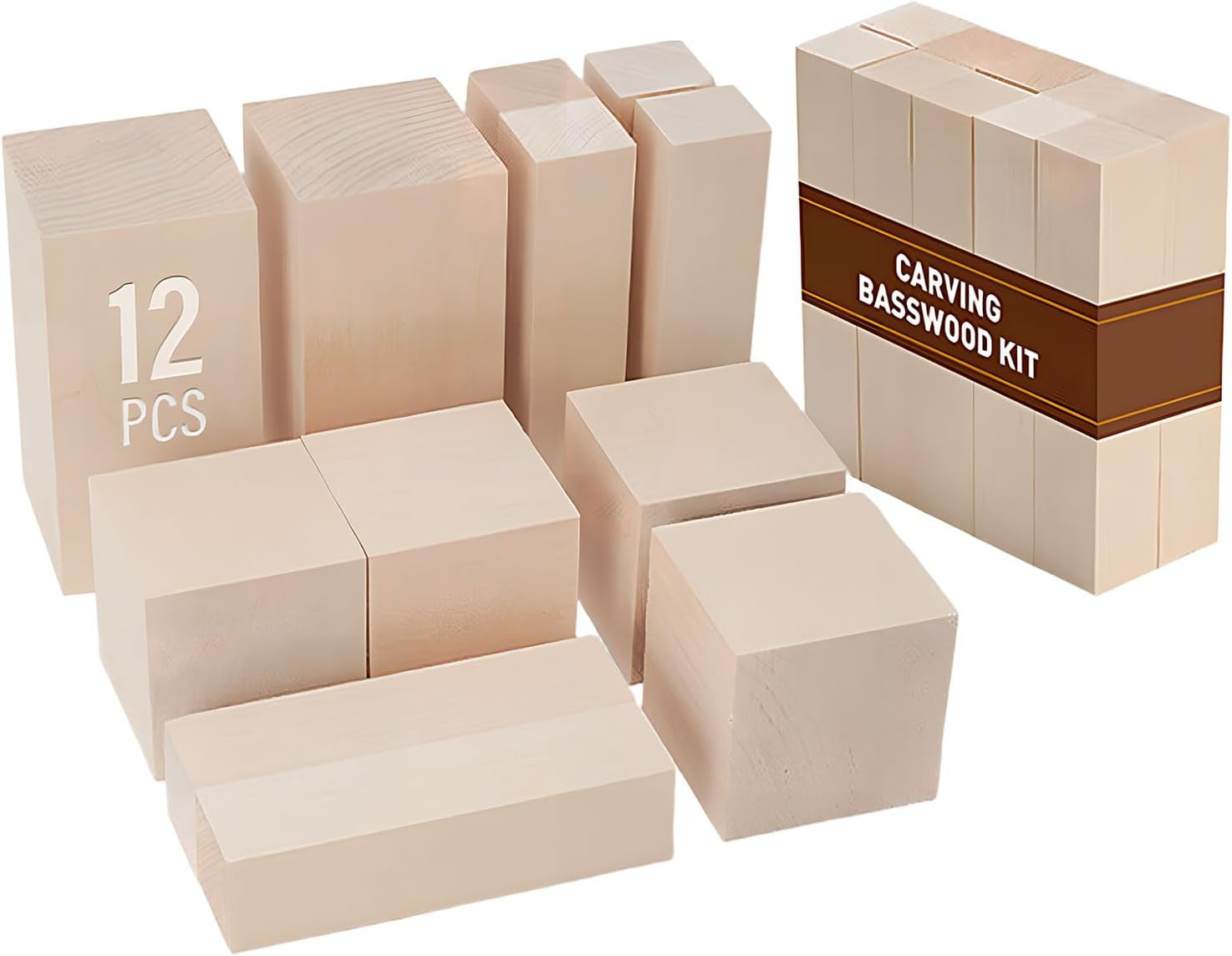 Turadh Basswood Carving Kit - 12PCS Wooden Blocks for Whittling & Carving, Two Sizes Basswood, Easy-To-Use Carving Wood for Beginners, Kids, Adults, DIY Wood Craft, Woodworking Tools image number 4