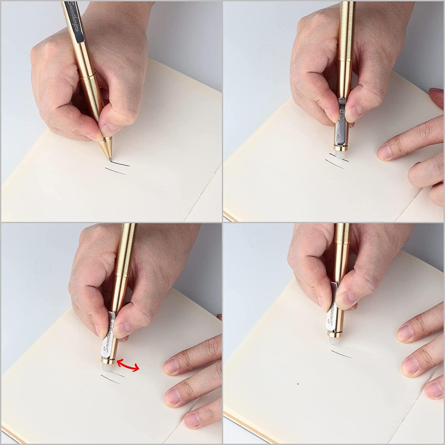 SMOOTHERPRO Erasable Solid Brass Ballpoint Pen Compatible with Pilot Frixion Refill for Office School EDC Color Natural(Ep02Gd)