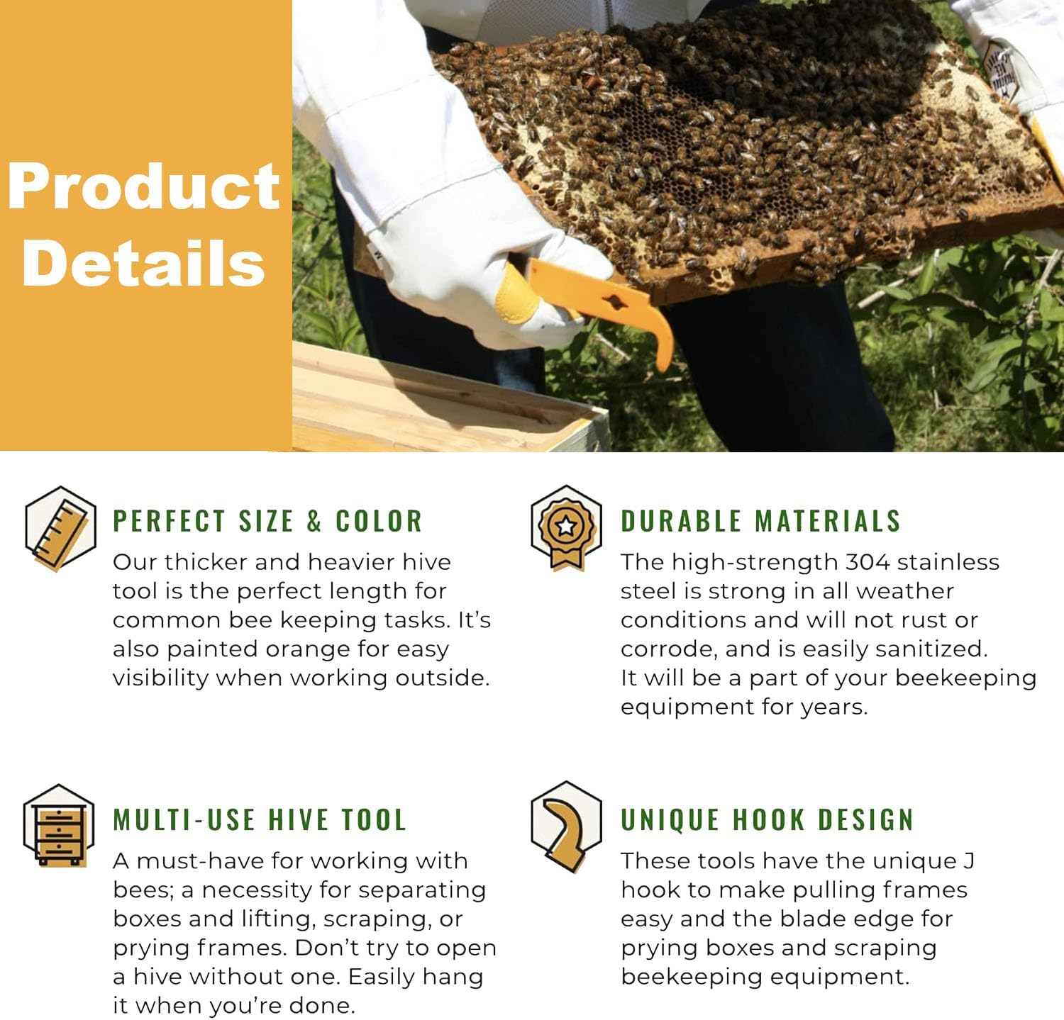 2 Pack Stainless Steel Beehive Scraper Beekeeping Tool, Hive Tool J-Hook Bee Hive Tool,Stainless Steel Bee Hive Scraper,Cleaning Beekeeping Supplies and Bee Hive image number 4