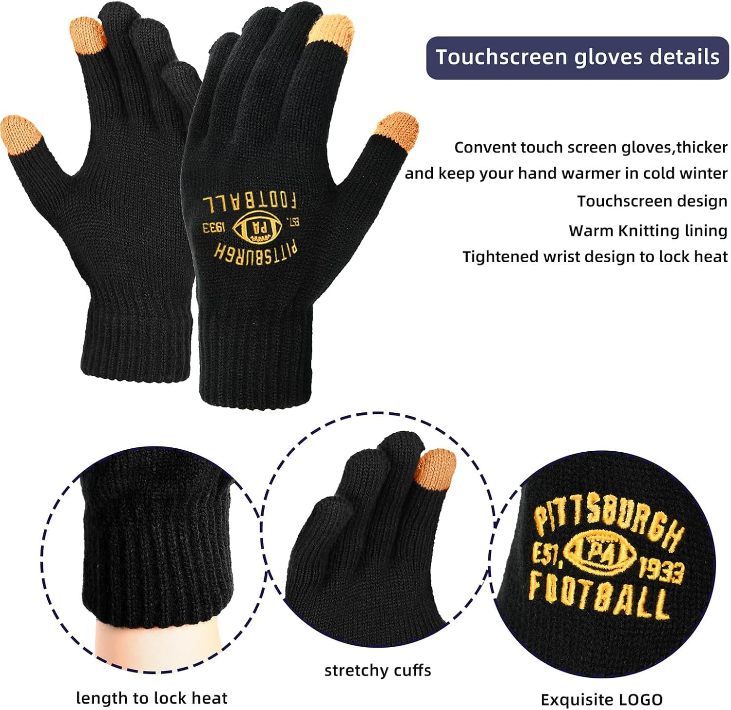 Vintage Classic Skull Cap Embroidery Beanie Fasion Hat Cuffed Winter Hat Knit Comes with Warm Gloves Gifts for Men Women Fans image number 1