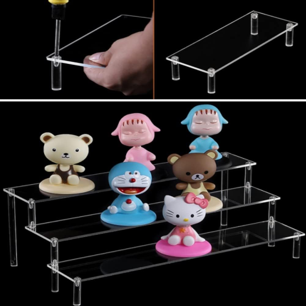 Acrylic Riser Display Stand, 3 Tier Clear Acrylic Display Shelf for Action Figures,Perfume Makeup Dessert Display Risers Steps Dessert Table Stands for Organizer and Decoration image number 4