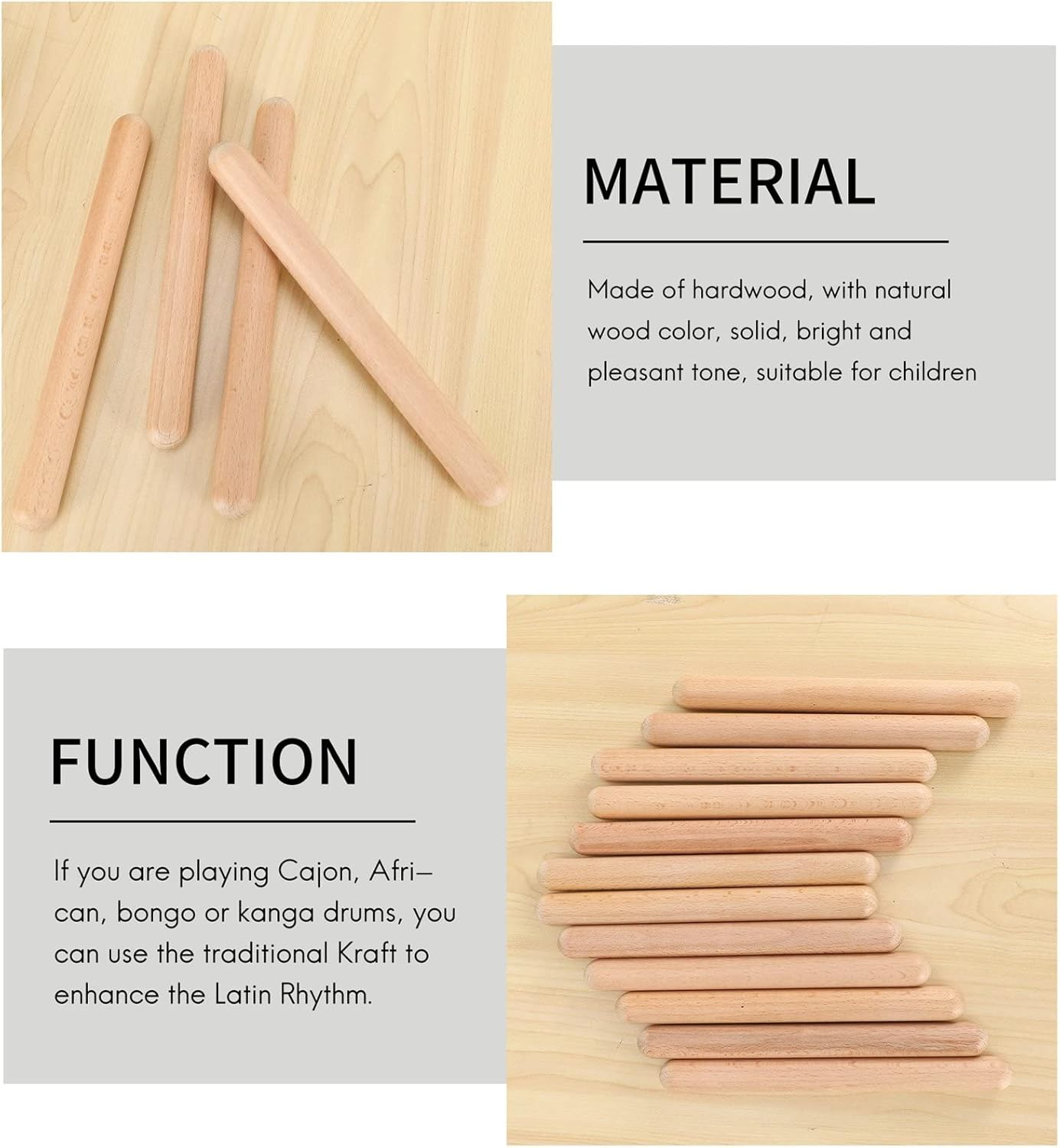 Ceahoify 6 Pairs Wood Claves Musical Percussion Instrument Rhythm Sticks Percussion Rhythm Sticks Children Musical Toy image number 1