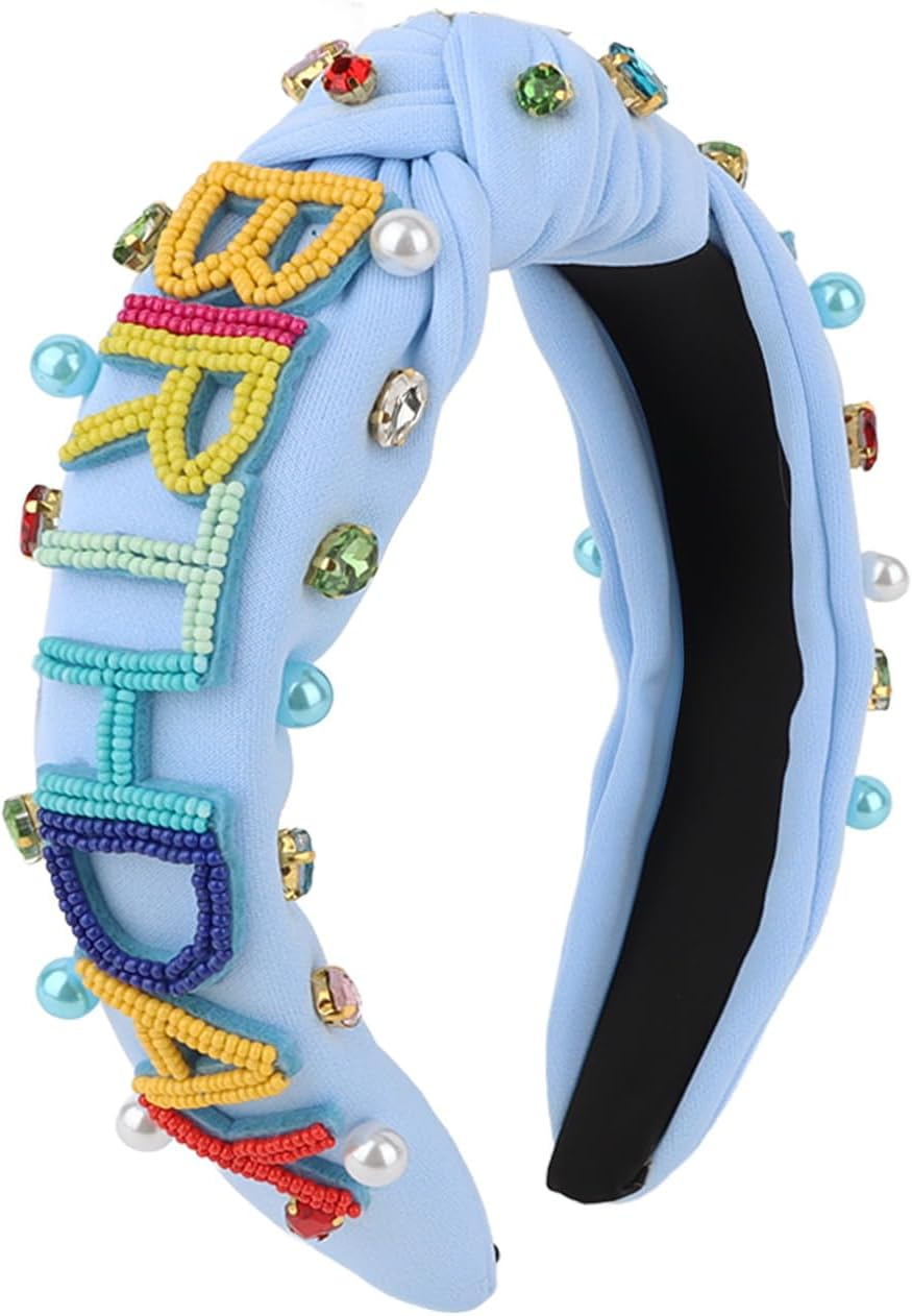 EXIPSAT Blue Birthday Crown Happy Birthday Headband, Colourful Beads & Stones Decorated Headband for Birthday Girls, Women'S Party Headpiece