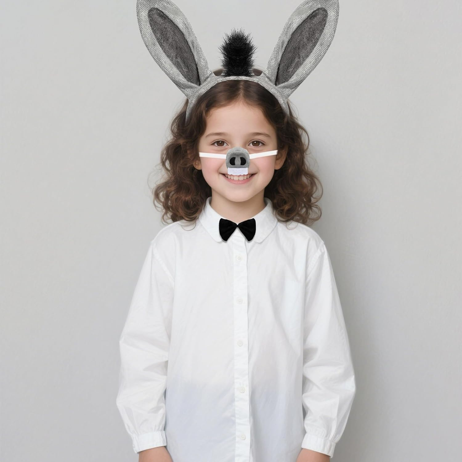 4 Pcs Donkey Costume Accessory Set Donkey Ears Headband Tail Nose Bow Tie image number 3