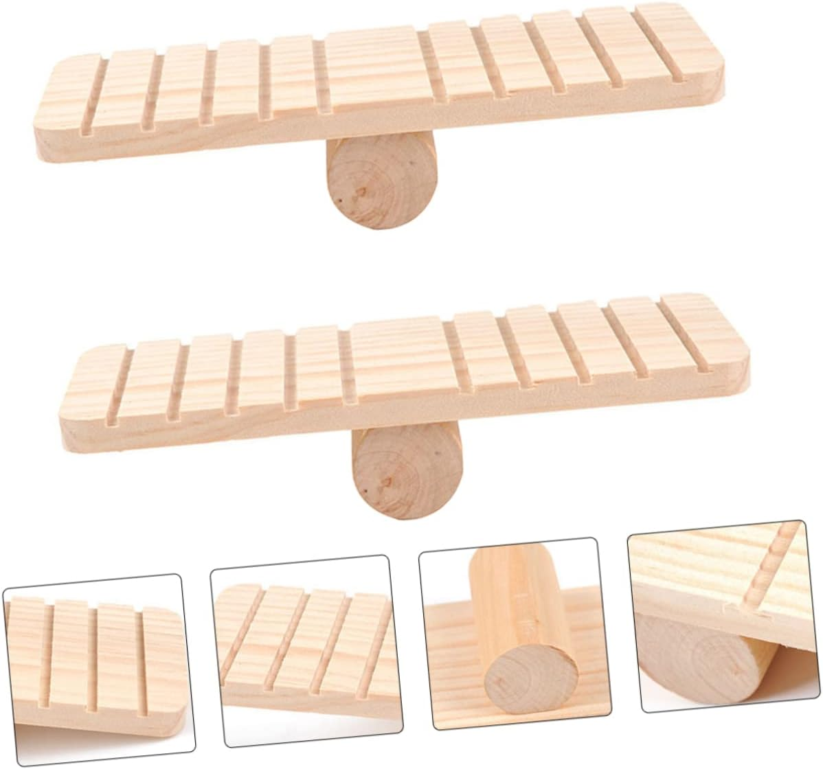 SUPVOX 2Pcs Wooden Hamster Seesaw Toy Small Pet Chew Toys Natural Wood Molar Springboard for Hamster Guinea Pig Cage Play Accessories image number 4