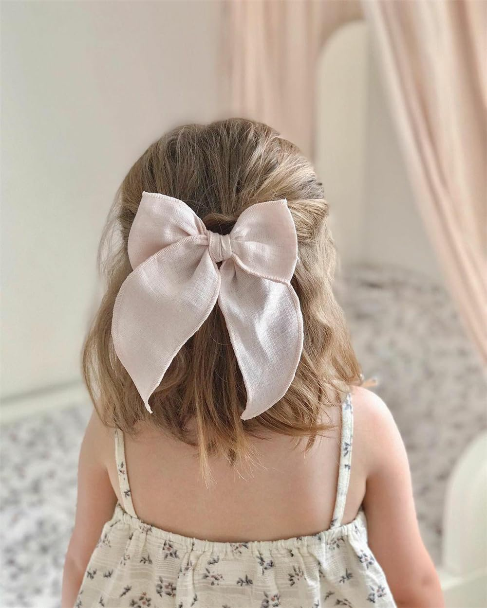 Pack of 4 Gorgeous Fable Bow Hair Clips for Girls Women Linen Hair Bow Alligator Clips Toddler Baby Mom Young Girl Hair Accessories (Antique Natural) - Antique Natural image number 4
