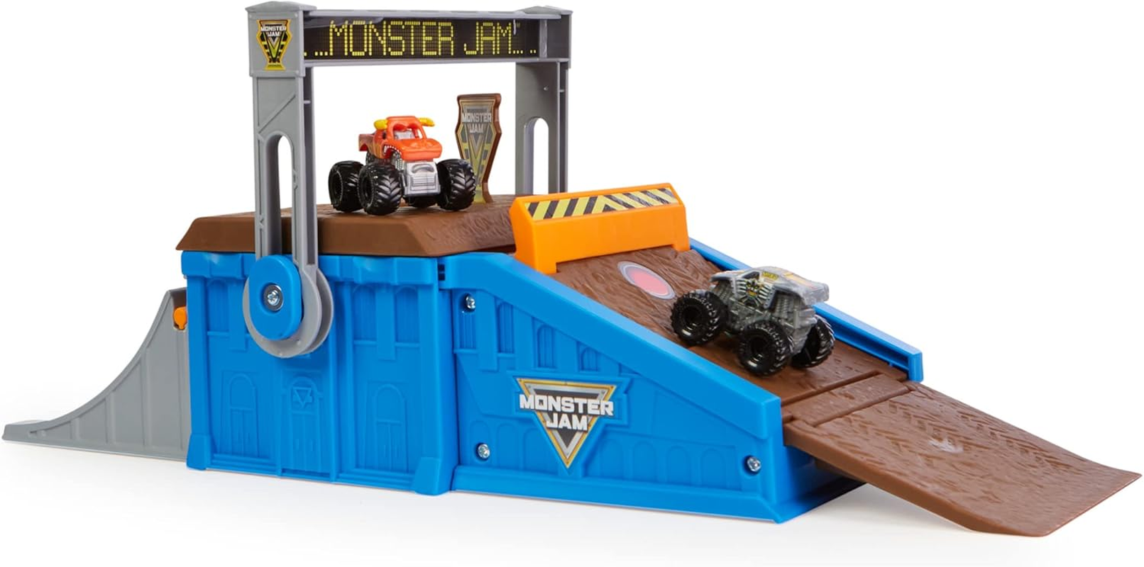 Monster Jam Mini Freestyle Flip Arena Playset and Storage with 2 Mini Trucks, Kids Toys for Boys and Girls Ages 3 and Up