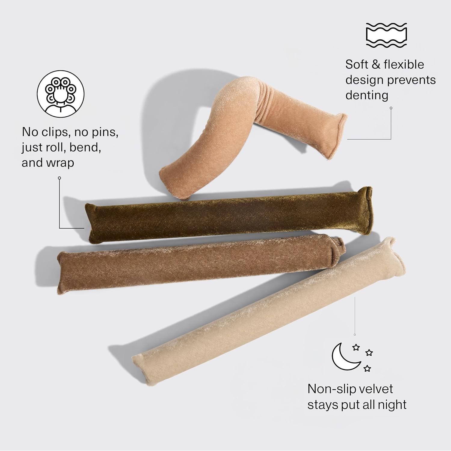 Kitsch XL Flexi Rods for Heatless Curls Overnight - Soft Velvet Hair Rollers for Women - Hair Curlers to Sleep in - Eucalyptus, 4Pcs image number 5