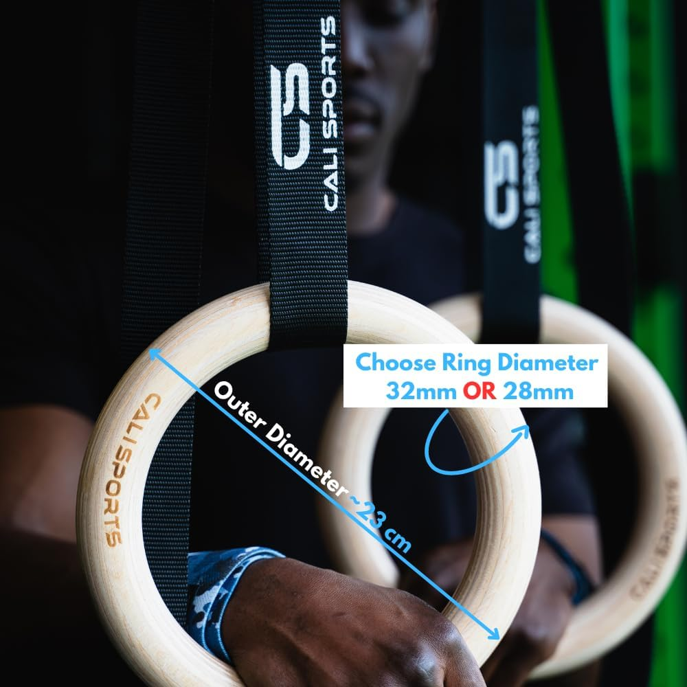 CALI SPORTS Wooden Gymnastic Rings, Calisthenics Equipment, Fitness Olympic Ring, Gymnastics Equipment for Home, Adults and Kids image number 2