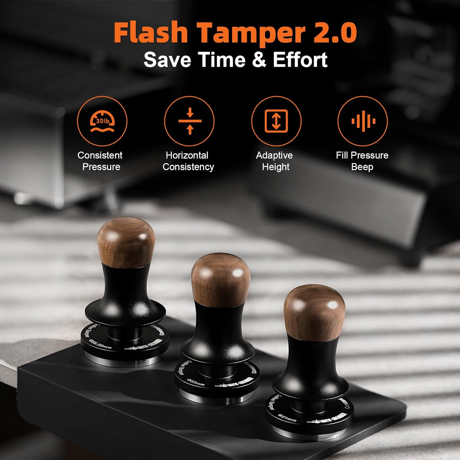 MHW-3BOMBER 58.5Mm Espresso Tamper - 3 Spring Loaded Coffee Tamper with Sound Feedback - Barista Tamper Tool Espresso with 15Lb / 30Lbs Replacement Springs - Walnut Handle SUS304 Flat Base T7067F-OS image number 6