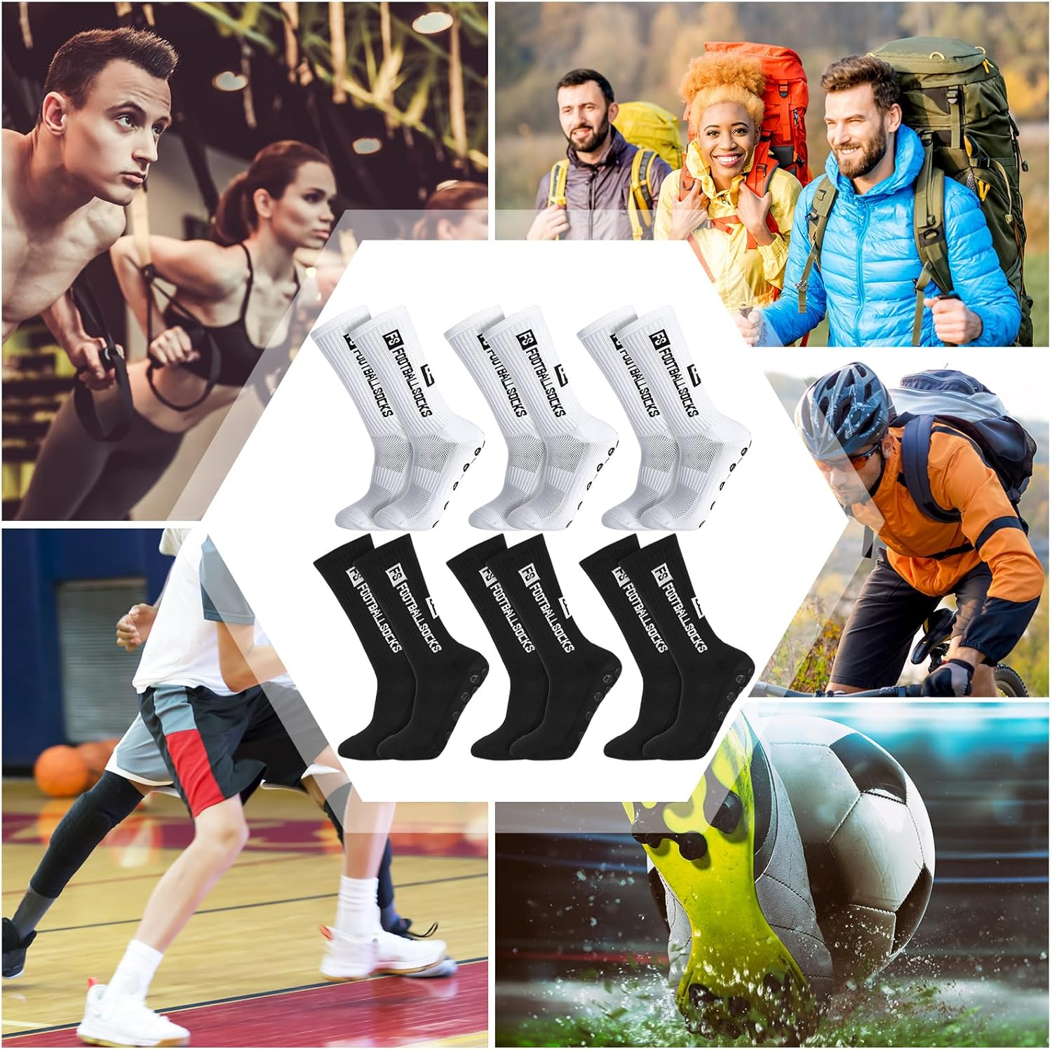 GGSTDDUP 6 Pairs Grip Soccer Socks for Men anti Slip Athletic Socks Non-Slip Sports Football Basketball Socks with Grip Pads image number 1