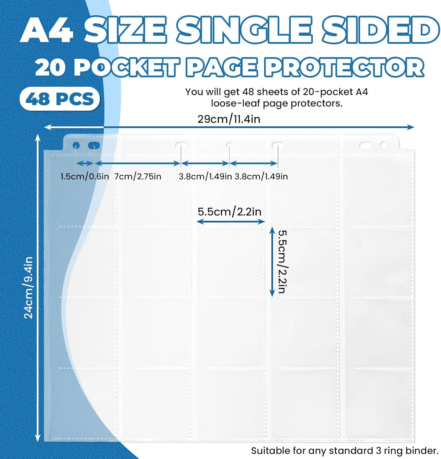Sekonow 48 Sheets Coin Flip Sleeves for 3 Ring Binder, (2X2In, 960 Pockets), Photo Slide Page Protectors, Top Loading Clear Cardboard Coin Holder Organizer Collection Supplies image number 5
