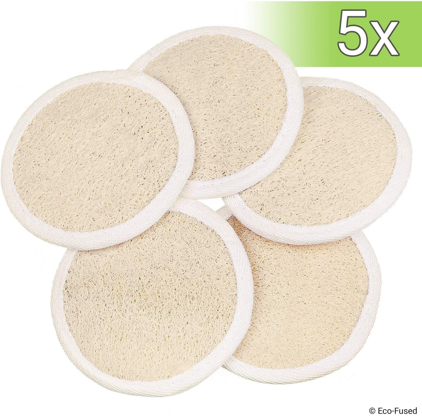Loofah Pads (Pack of 5) - Exfoliating Scrubbing Sponges - Natural Luffa Material - Essential Skin Care Product - for Shower/Bath - Fibrous Texture - Perfect for Face/Body Wash - Wet It and Apply Soap image number 2