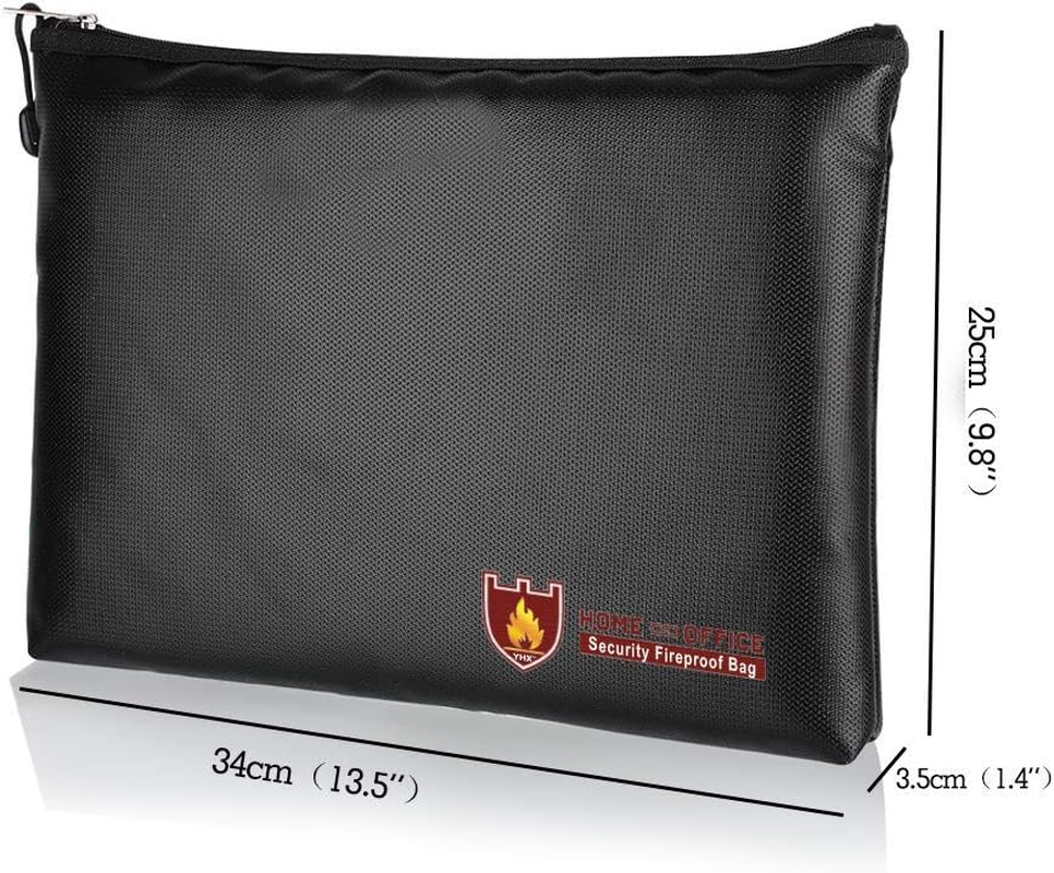 Fireproof Waterproof Document Bag, Pouch for Important Documents and Valuables, Safe Zipper for Passport, Currency and Keys, Black (L-34 * 25Cm) image number 3