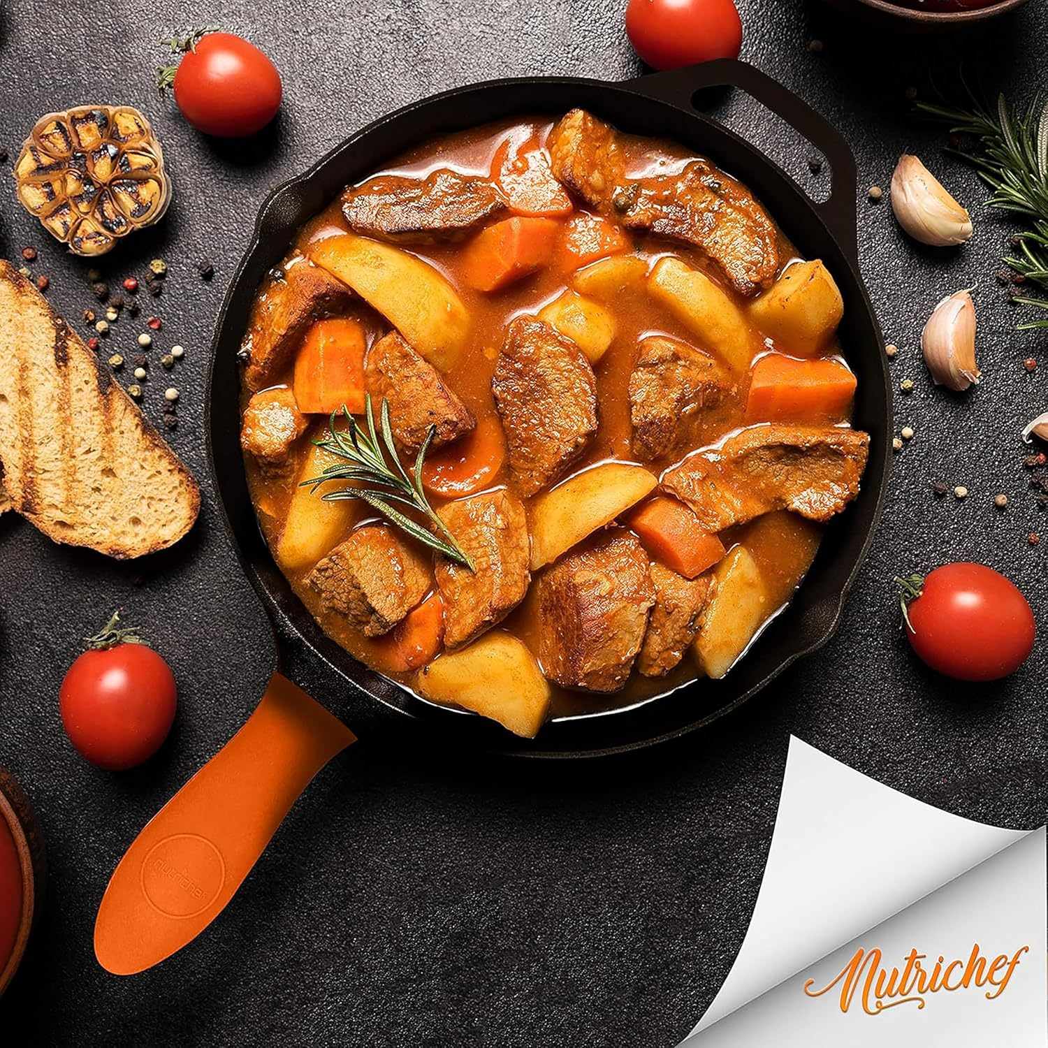 Nutrichef 10" & 12" Kitchen Frying Nonstick Cookware Set W/Drip Spout Pre-Seasoned Cast Iron Skillet Pans, 10 Inch - 12 Inch, Ceramic image number 3