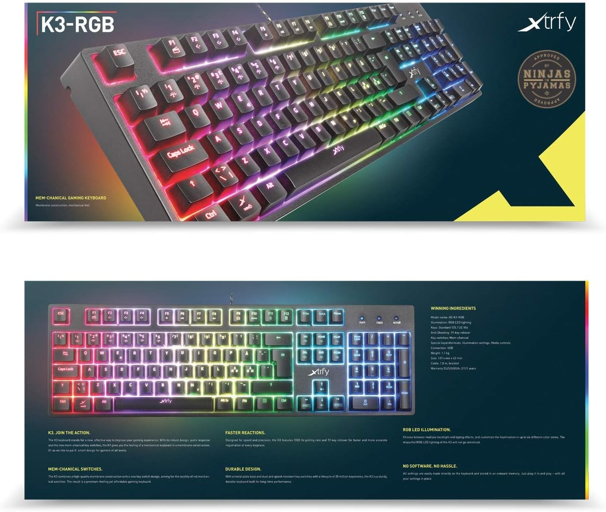 Xtrfy K3 RGB LED Illumination Gaming Keyboard, Black image number 2