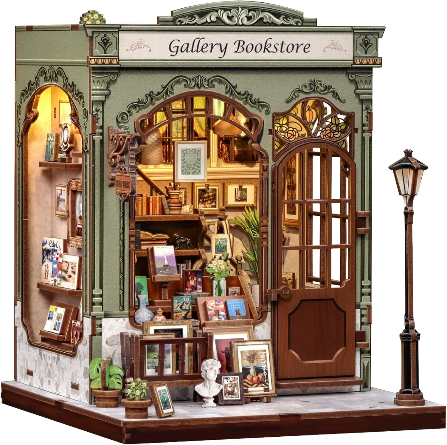 CUTEBEE Book Nook Kit - DIY Miniature House Dollhouse Kit for Adults, Library Booknook Mini House Bookshelf Decor 3D Wooden Puzzle for Family Ideal Gift (Gallery Bookstore) image number 2