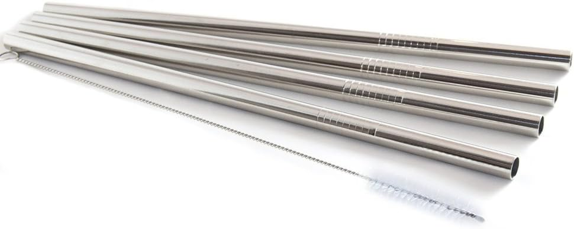 EKIND Stainless Steel Reusable Straight Drinking Straws and Cleaning Brush Set (Set of 4) image number 4
