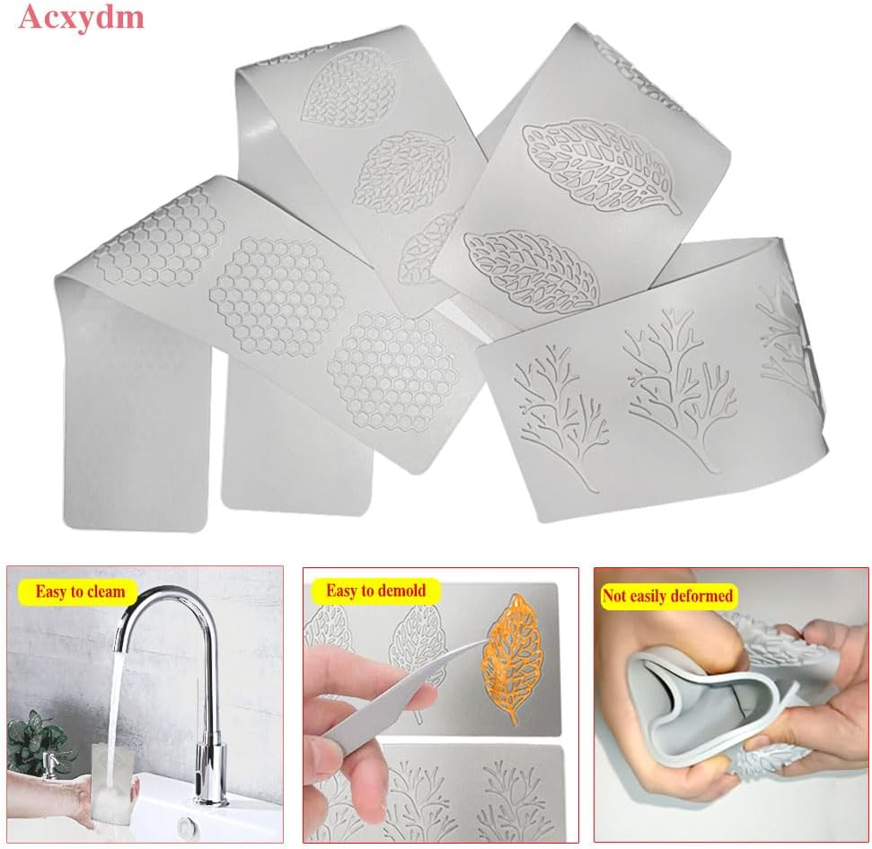5PCS Leaf Molds Silicone,Acxydm Tuile Molds Silicone Baking Mold,Fondant Chocolate Molds Set with Silicone Leaf Mold and 3D Beehive Candy Lace Silicone Molds for Making Sugar Craft,Cupcakes image number 5