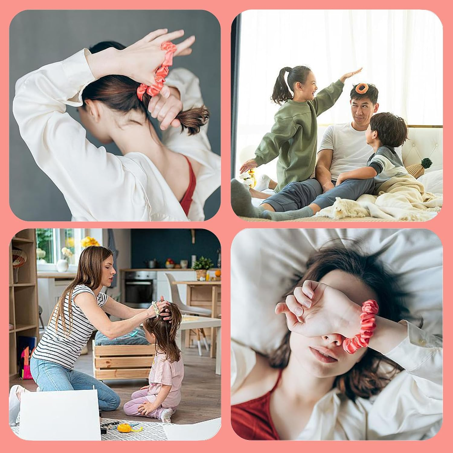 Pack of 12 Silk Scrunchies, Silk Scrunchie, Large, Soft, Stretchy Silk, Silk Scrunchie, 6 Colours, Ponytail Tear-Resistant Scrunchies image number 6