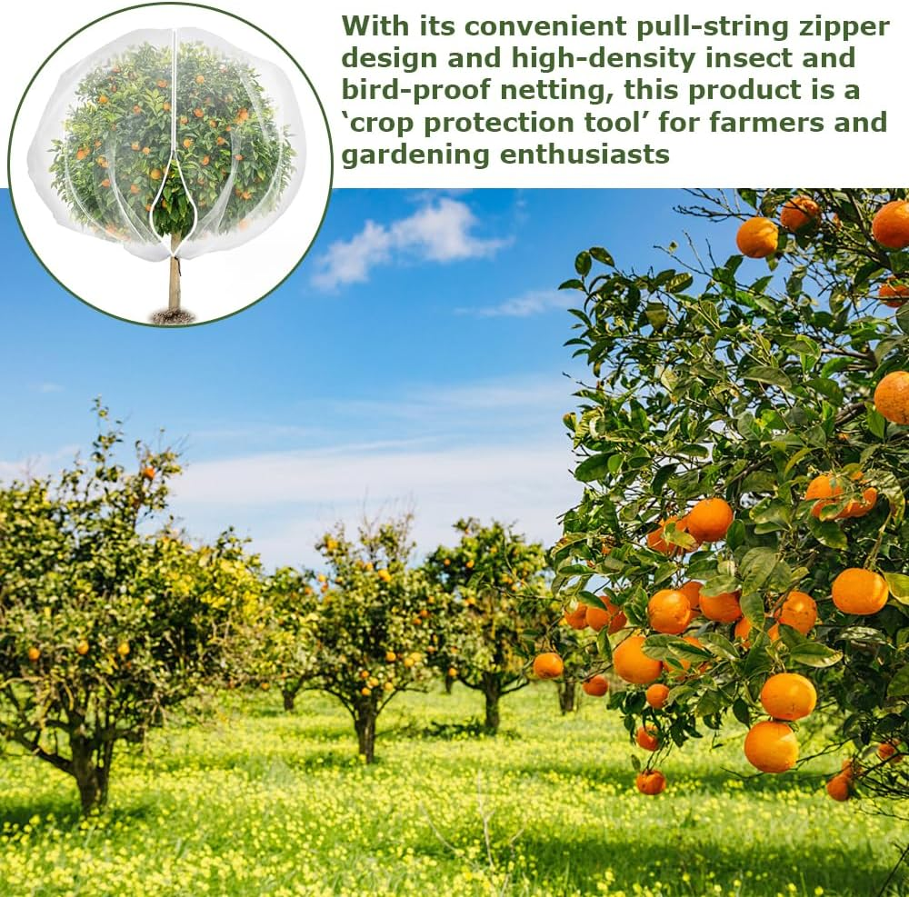 Large Fruits Tree Netting, Breathable Fruit Tree Netting Cover &ndash; Upgraded Zipper & Drawstring for Pest & Bird Protection, Frost-Resistant Plant Cover for Vineyards, Citrus Groves, and Home Gardens